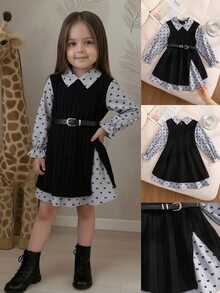 SHEIN 少女款 2 合 1 拼接休閒日常夏季洋裝 - 黑色 - 查看 1