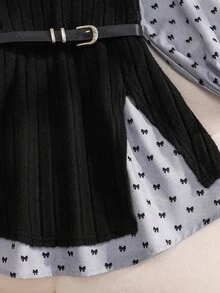 SHEIN 少女款 2 合 1 拼接休閒日常夏季洋裝 - 黑色 - 查看 7