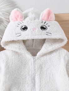 SHEIN Young Girl Young Girl Kids Young Girl Young Girls Casual Multi-Functional Comfortable Butterfly Print Hooded Zip-Up Knit Autumn Winter - White - View 5