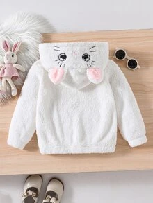 SHEIN Young Girl Young Girl Kids Young Girl Young Girls Casual Multi-Functional Comfortable Butterfly Print Hooded Zip-Up Knit Autumn Winter - White - View 2