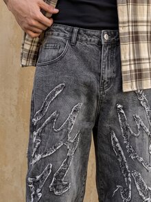 Manfinity Roghcode Men's Casual Pocket Frayed Hem Simple Denim Jeans - Dark Grey - View 6