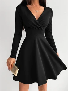 EURMUSE Off Shoulder Flare Hem Dress - Black - View 3