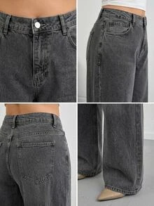 EURMUSE Plus Size Women's Casual Fashion Street Style Daily Commute Minimalist Versatile Washed Loose Wide Leg Jeans - Medium Wash - View 9