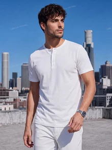 TekDrob Double Anti-Odor Heavy Viscose Henley T-Shirt With Regular Fit - White - View 8