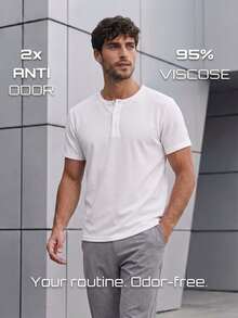 TekDrob Double Anti-Odor Heavy Viscose Henley T-Shirt With Regular Fit - White - View 5