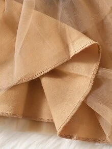 SHEIN 2pcs Baby Girl Tutu Dress Cute Sweet Tan Black Heart Bow Ruffle Tulle Ribbed Long Sleeve Round Neck Light Birthday Party Fall Holiday Ballet Chic Set - Khaki - View 7