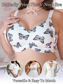 PetitDoll 1pc Butterfly Print Seamless Plus Size Bra - Multicolor - View 5
