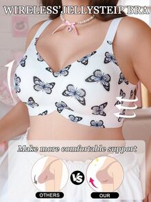 PetitDoll 1pc Butterfly Print Seamless Plus Size Bra - Multicolor - View 3