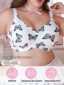 PetitDoll 1pc Butterfly Print Seamless Plus Size Bra - Multicolor - View 7