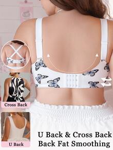 PetitDoll 1pc Butterfly Print Seamless Plus Size Bra - Multicolor - View 2