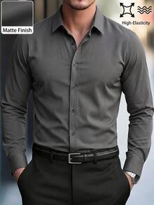 Manfinity Mode Men's Front Button Long Sleeve Pocket Casual Formal Shirt, Daily Wear, For Fall, Ceremony Style For Commuting, Old Money - Grey - View 2
