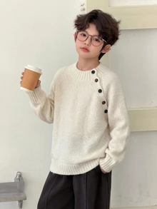 Dazy Kids Tween Boy Asymmetric Button Long Sleeve Sweater Casual Fall - Beige - View 3