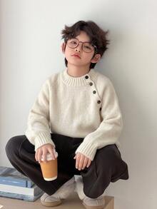 Dazy Kids Tween Boy Asymmetric Button Long Sleeve Sweater Casual Fall - Beige - View 4