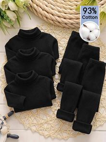 SHEIN 3pcs -Piece Set Of Thick Long Pants For Baby Girls – Solid Color, Warm And Comfortable, Suitable For Autumn And Winter - Multicolor - View 1