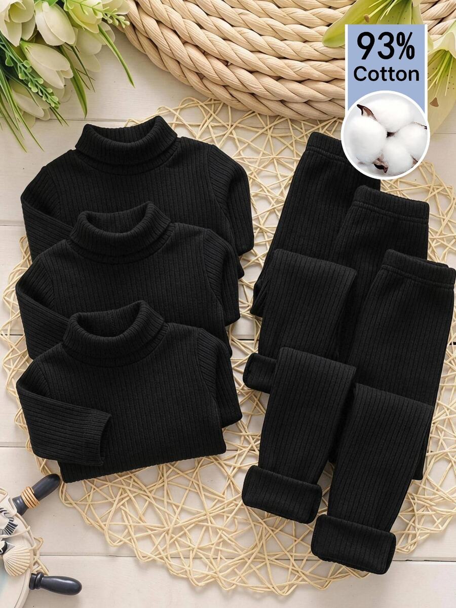 SHEIN 3pcs -Piece Set Of Thick Long Pants For Baby Girls – Solid Color, Warm And Comfortable, Suitable For Autumn And Winter - Multicolor - View 1