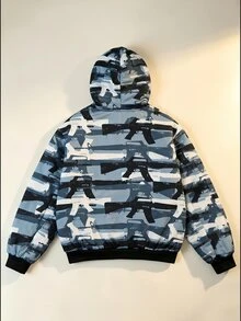 ROMWE MEN Gun Camo Pattern Loose Sweatshirt, Streetwear Retro - Multicolor - View 3