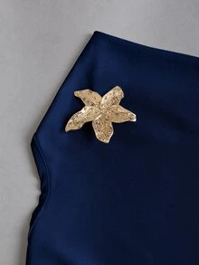 Sweetra 法式復古 80 年代溫柔海軍藍 雙向掛脖式金屬扣收腰百褶設計優雅 A 字性感女款洋裝 約會派對夏季 - 藏蓝色 - 查看 8