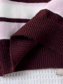 SHEIN Young Girls Colorblock Striped Sweater & Knitted Pants Set - Burgundy - View 6