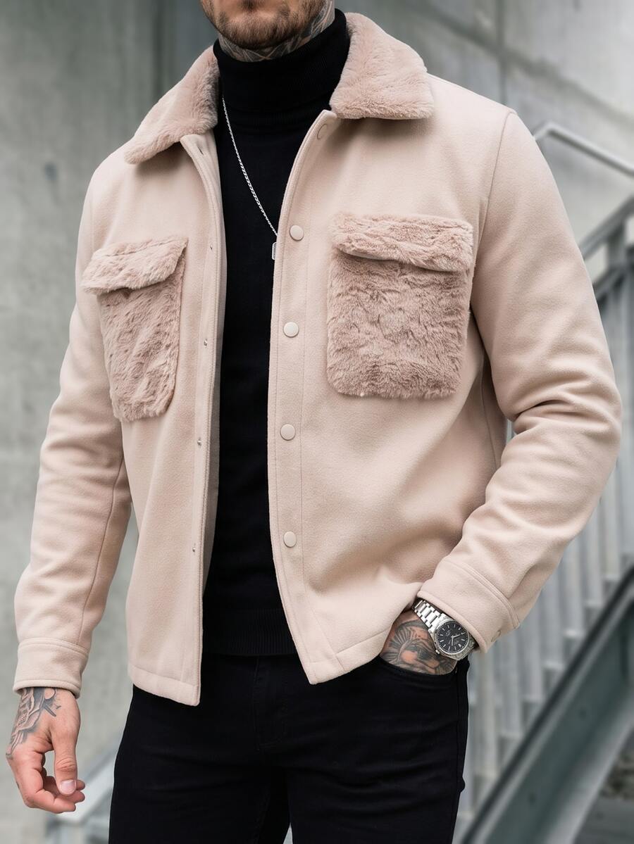 Manfinity CasualCool Men's Casual Wool Lapel Jacket For Daily Wear - Beige - View 1