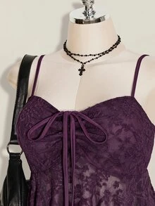 SHEIN ICON Plus Size Women's Lace Lace-Up Ruffle Sexy Versatile Date Night Out Cami Top - Purple - View 6