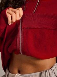 Athîral Women's Casual Stand Collar Long Sleeve Loose Sweatshirt Jacket, Autumn/Winter Sports Street Workout Running Outfit - Red - View 7