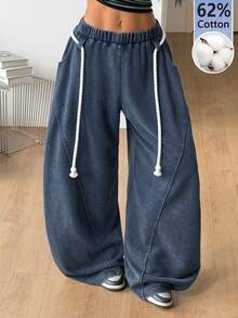 Coolane Women's Elastic Waist Casual Versatile Daily Wear Wide Leg Sweatpants - Blue - View 4