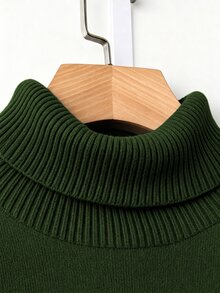 Linhara Plus Size Solid Color Turtleneck Fleece Sweater, Winter Knit Pullover Fall - Olive Green - View 3