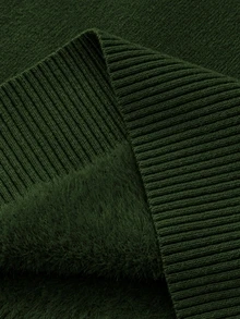 Linhara Plus Size Solid Color Turtleneck Fleece Sweater, Winter Knit Pullover Fall - Olive Green - View 5