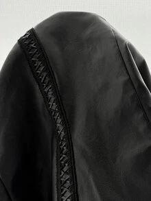 SHEIN Clasi Plus Size Women Solid Color PU Leather Zipper Front Casual Jacket Winter - Black - View 8