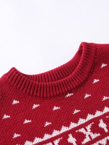 Manfinity Homme Excl. Baby & Kids 男士假日時尚提花長袖毛衣，Essent 風格，最佳假日禮物，商務辦公室聖誕適用 - 紅色 - 查看 4