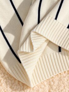 SHEIN Young Boys' Thick Knit Cardigan Sweater With Striped Pattern, Long Sleeve, Autumn/Winter - Multicolor - View 6