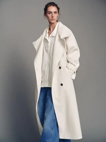 MOTF PREMIUM Autumn/Winter Chimney Collar Tie Wool Coat - White - View 8