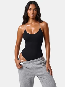 SHAPORA 2PCS Women Seamless Shapewear Solid Color Tummy Control Flat Belly Sheath Slimming Shapewear Bodysuit - Black - View 4