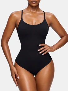 SHAPORA 2PCS Women Seamless Shapewear Solid Color Tummy Control Flat Belly Sheath Slimming Shapewear Bodysuit - Black - View 5