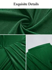 SOLERSUN Plus Size Women's Solid Color Ruched Elegant Waist-Cinching Party Dress Fall - Green - View 7