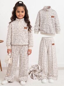 Young Girl Thickened Autumn/Winter Kids New Sweatshirt Set, Color, Casual Versatile For Streetwear - Multicolor - View 3