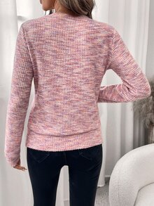Editum Women's Elegant Light Pink Waffle Pattern Square Neck Pullover Sweatshirt, Autumn Casual Work Brunch Sports Top For Fall, Winter, Spring, Easter, Y2k - Pink - View 3