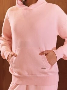GLOWMODE Soft Girl Collection Matcha Run 大廓形針織連帽衛衣，舒適帽兜與大前口袋，日常休閒秋冬穿搭 - 粉色 - 查看 4