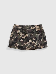 ROMWE Grunge Punk Punk Cavalry Button Design Ultra Low Waist Mini Bodycon Denim Skirt - Army Green - View 3