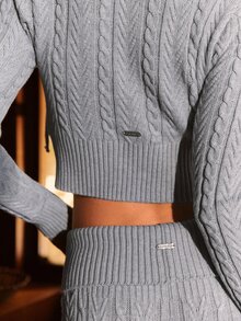 GLOWMODE Soft Girl Collection Touch Of Cozy Cable Knit Hoodie With One-Way Zipper Daily Casual Fall Winter Wear - Grey - View 5