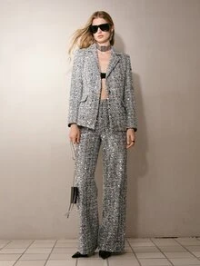 MOTF PREMIUM SILVER GREY SINGLE BUTTON SEQUIN WOMEN'S BLAZER - Silver - View 7