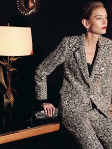 MOTF PREMIUM SILVER GREY SINGLE BUTTON SEQUIN WOMEN'S BLAZER - Silver - View 9