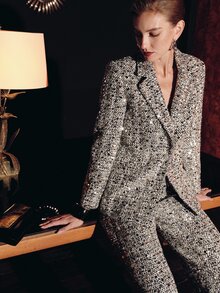 MOTF PREMIUM SILVER GREY SINGLE BUTTON SEQUIN WOMEN'S BLAZER - Silver - View 8