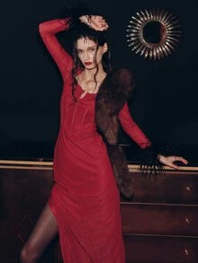 MOTF PREMIUM WOMEN'S SOLID COLOR SPLIT DESIGN CASUAL PARTY LONG DRESS - Red - View 12