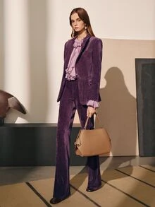 MOTF PREMIUM WOMEN'S AUTUMN/WINTER VELVET ELEGANT FASHION COMMUTER SUIT PANTS - Purple - View 3