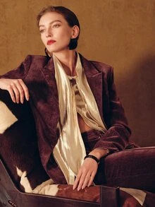 MOTF PREMIUM WOMEN'S AUTUMN/WINTER VELVET ELEGANT FASHION COMMUTER SUIT PANTS - Purple - View 13