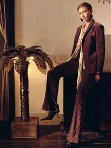 MOTF PREMIUM WOMEN'S AUTUMN/WINTER VELVET ELEGANT FASHION COMMUTER SUIT PANTS - Purple - View 9