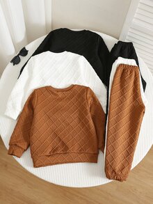 SHEIN 6pcs/Set Young Boy Kids Casual Cute Letter Pattern Crew Neck Sweatshirt And Fit Autumn Pants - Multicolor - View 3