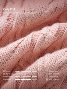 GLOWMODE Soft Girl Collection Touch Of Cozy Cable Knit Hoodie With One-Way Zipper Daily Casual Fall Winter Wear - Pink - View 6