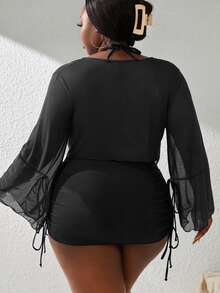Slaydiva Plus Size Separated 4-Piece Swimwear, Summer Beach Swimwear - Black - View 2